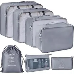 petrice 7 Pcs Travel Organizer Pouch Packing Cubes for Clothes Space Savers Bags Cosmetics/Underwear/Socks/Shoes Toiletry Organiser Pouch (Grey, Fabric)-picture-52
