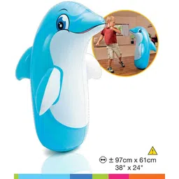 pezyox Inflated Toy for Kids Inflatable Dolphin Toy Water Filled Base BOP for Toddlers PVC Punching Bag with Manual Air Pump for Kids (Blue) Inflatable Inflatable Toy Pump-picture-28