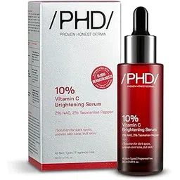 /PHD/ 10% Vitamin C Brightening Serum with 2% NAG, Tasmanian Pepper, Vitamin E, Ferulic Acid & CoQ10 | Fades Dark Spots, Evens Skin Tone | Fragrance-Free I All Skin Types | For Men & Women | 30ml-picture-40