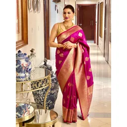 PHEASANT Ethnic Motifs Woven Design Zari Banarasi Saree-picture-20
