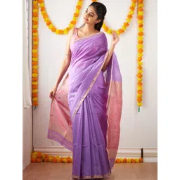 PHEASANT Ethnic Motifs Woven Design Zari Pure Linen Banarasi Saree-picture-28