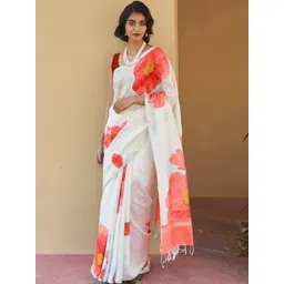 PHEASANT Floral Linen Blend Kasavu Saree-picture-16