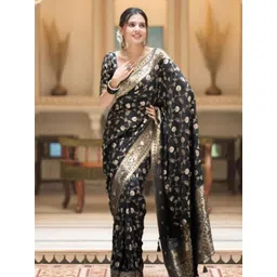 PHEASANT Woven Design Ethnic Motifs Zari Banarasi Saree-image-35