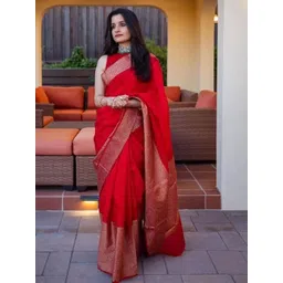 PHEASANT Woven Design Jacquard Banarasi Saree With Unstitched Blouse Piece-picture-18