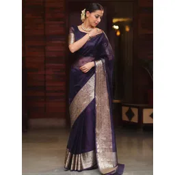 PHEASANT Woven Design Organza Designer Banarasi Saree-image-8