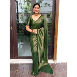 PHEASANT Woven Design Zari Banarasi Saree With Unstitched Blouse-image-26