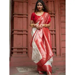 PHEASANT Woven Design Zari Saree With Unstitched Blouse-image-23