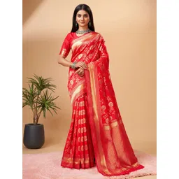 PHEASANT Woven Design Zari Silk Blend Banarasi Saree-image-43