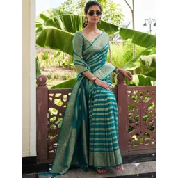 PHEASANT Woven Design Zari Silk Blend Handloom Banarasi Saree-picture-27