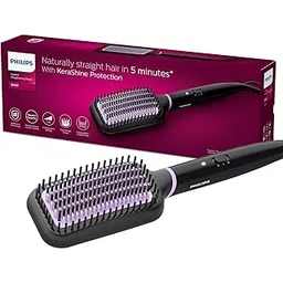 Philips Hair Straightener Brush - Naturally Straight Hair in 5mins, 5X Better Frizz Free Hair I Style with 2X More Volume | Shiny and Smooth Hair I No Scalp Burns | ThermoProtect Technology I Keratin Bristles I 2 Temperature settings | BHH880/10-picture-36