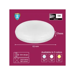 Philips Polycarbonate 5W Round Natural White LED Light - Pack of 2 image 2