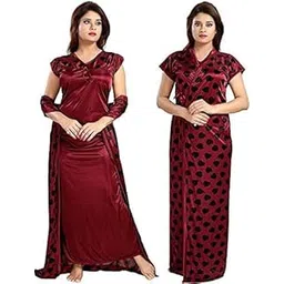 phkmall Printed Women's Nighty Set (Set of 2) Maroon Color-picture-16
