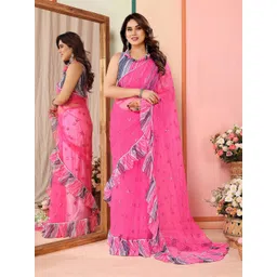 PHORIA STYLE Ethnic Motifs Embroidered Net Saree-picture-10