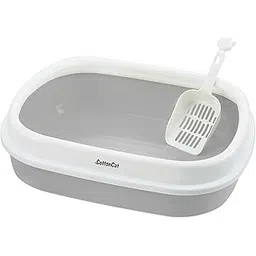 Photowalaa Large Cat Litter Tray Box with High Sides & Scoop | Easy Clean Plastic Open Pan for Cats & Kittens | Anti-Splash, Durable & Odor-Resistant (Light Grey)-picture-11