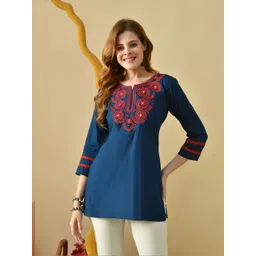 PHYSIL Ethnic Motifs Embroidered Thread Work Pure Cotton Thread Work Kurti-picture-19