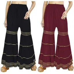 pi world Pack of 2 Women Flared Black, Maroon Viscose Rayon Trousers-picture-41