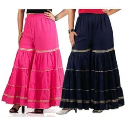 pi world Pack of 2 Women Flared Pink, Dark Blue Viscose Rayon Trousers-picture-15