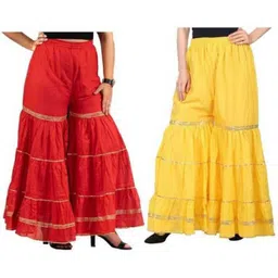pi world Pack of 2 Women Flared Red, Yellow Viscose Rayon Trousers-picture-40