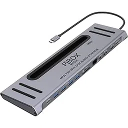 PiBOX India, 12 in 1 USB-C Docking station MST Heat Vents 2*HDMI 4K, 2*USB-C, 4*USB 3.0, Gigabit port, SD/TF Card Readers and 3.5mm Audio for MacBook/Pro/Air, iPad Pro, Laptops, Mobile Phones(Platinum-image-17