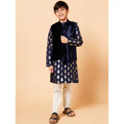 PICCOLO Boys Ethnic Motifs Woven Design Kurta With Pyjamas & Velvet Jacket-picture-52
