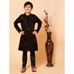 PICCOLO Boys Floral Printed Beads & Stones Kurta With Pyjamas-picture-25