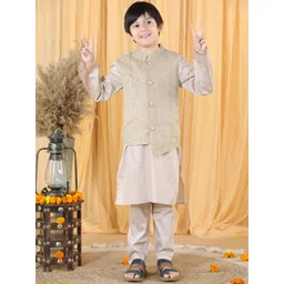PICCOLO Boys Pure Cotton Kurta with Pyjamas & Nehru Jacket-picture-23