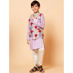 PICCOLO Boys Pure Silk Mandarin Collar Kurta With Pyjamas & Nehru jacket-picture-30