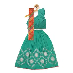 PICCOLO Girls Green & Orange Ready to Wear Lehenga & Blouse With Dupatta-picture-16