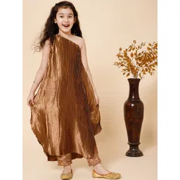PICCOLO Girls One Shoulder Accordion Pleated Kurta With Trousers-picture-29