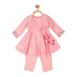 PICCOLO Girls Pink Angrakha Kurta with Trousers-picture-21