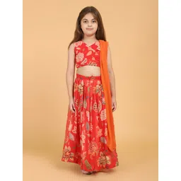 PICCOLO Girls Red & Gold-Toned Printed Ready to Wear Lehenga & Blouse With Dupatta-picture-38