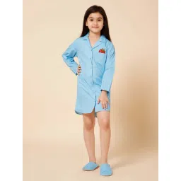 Piccolo Kids Blue Printed Regular Fit Shirt Nightdress-picture-29