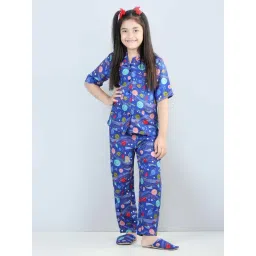 Piccolo Kids Blue Printed Regular Fit Shirt, Pajamas & Slippers-picture-33