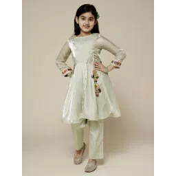 Piccolo Kids Green Embellished Straight Fit Kurti & Pants-picture-20