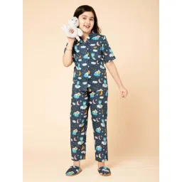 Piccolo Kids Navy Printed Regular Fit Shirt, Pajamas & Slippers-picture-36