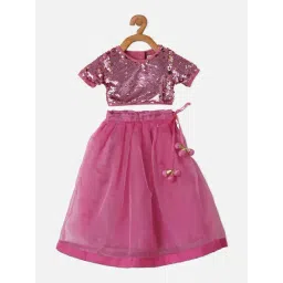 Piccolo Kids Pink Embellished Flared Lehenga & Blouse-picture-42