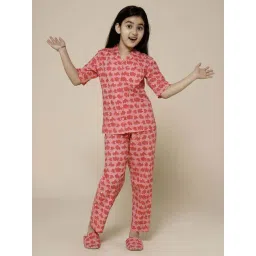 Piccolo Kids Pink Printed Regular Fit Shirt, Pajamas & Slippers-picture-26