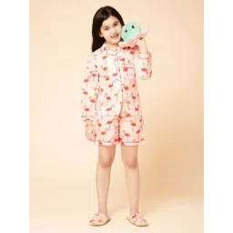 Piccolo Kids Pink Printed Regular Fit Shirt, Shorts & Slipper-picture-13