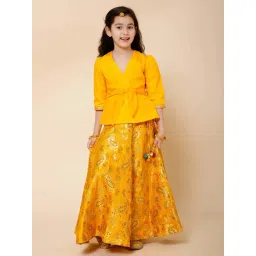 Piccolo Kids Yellow Zari Flared Lehenga & Blouse-picture-20