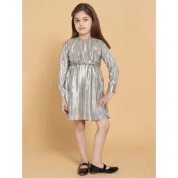 PICCOLO Silver-Toned Striped Leather Satin A-Line Dress-picture-54