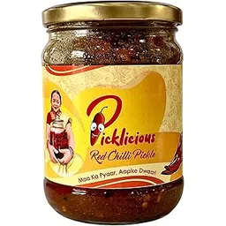 Picklicious Homemade Red Chilli Pickle- Lal Mirch ka Achar | Authentic Homemade Stuffed Chilli Pickles | Zero Preservatives | North Indian Spicy Achar | Traditional Recipe | 100% Natural, 500 gram in Glass Jar-picture-32