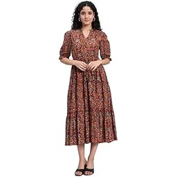 pidavliya's Women's Cotton Floral Maxi Dress | Summer One-Piece Dress with V-Neck & Puff Sleeves-picture-12