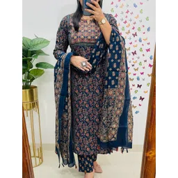 PIDER Women Ethnic Motifs Printed Regular Pure Cotton Kurta with Trousers & With Dupatta-picture-40