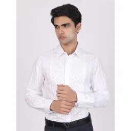 PIER 7 Men Classic Slim Fit Vertical Striped Spread Collar Cotton Formal Shirt-picture-12