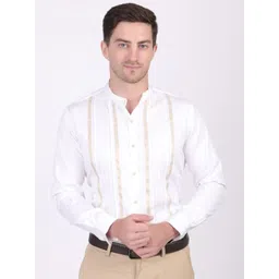 PIER 7 Men Premium Slim Fit Textured Band Collar Formal Shirt-picture-42