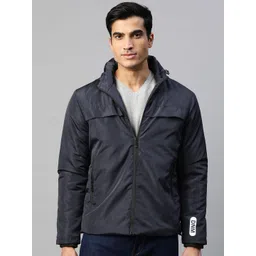 Pierre Carlo Men Navy Blue Solid Tailored Hooded Jacket with Printed Detail on Back-picture-26