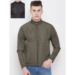 Pierre Carlo Men Olive Green & Black Solid Reversible Quilted Jacket-picture-13