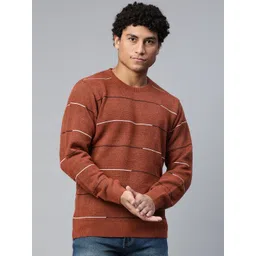 Pierre Carlo Men Rust Brown Striped Striped Pullover-image-7