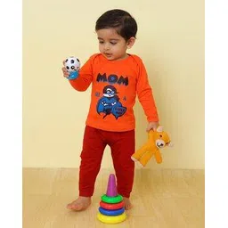 piku store Graphic Print Round-Neck T-Shirt with Pants-picture-53