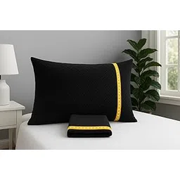 Pillow Cover Soft & Skin Care | Pack of 2 | Black with Yellow Lace Trim | Standard Size 18" x 28" inch | Diamond Pattern, Zipper Closure-picture-16